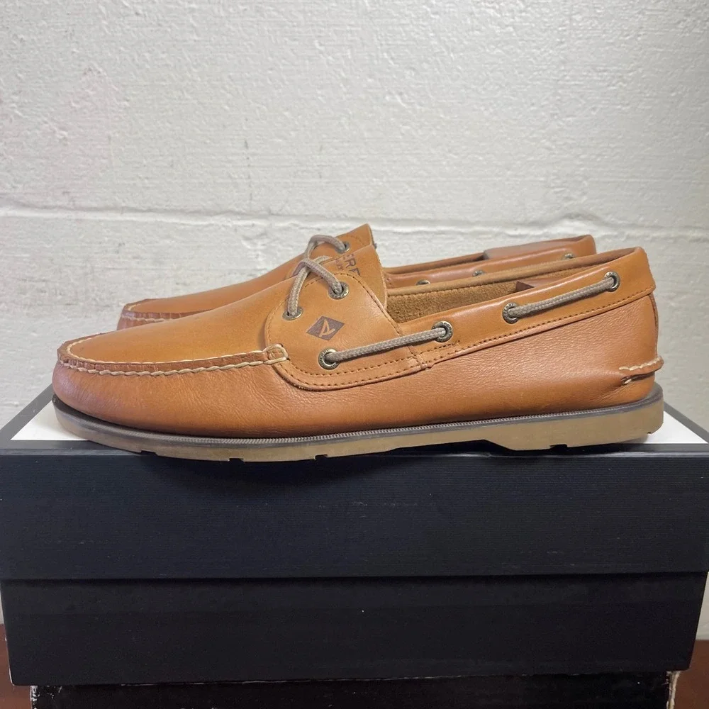 Sperry Top Sider Leeward 077789 Boat Shoes Brown Leather Slip On Men's 12 M